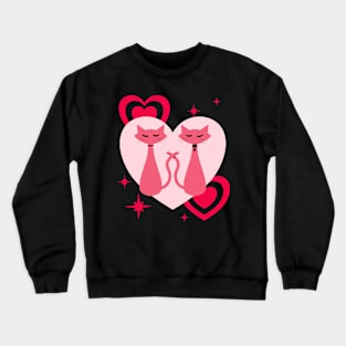 Mid-Century Modern Valentine Cats with Pink Hearts Retro Vintage Style Crewneck Sweatshirt